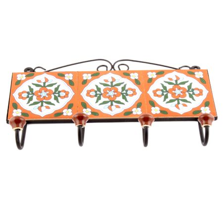 Brown And Forest Green Leaf Flower Tiles Hooks